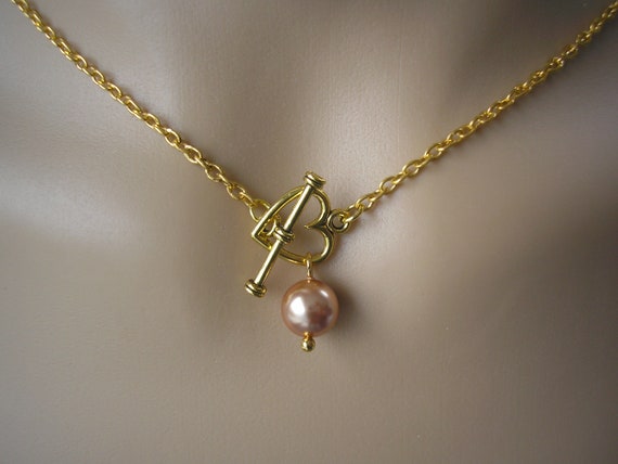 Love Heart Toggle Clasp Front Fastening Necklace With a Pearl Drop