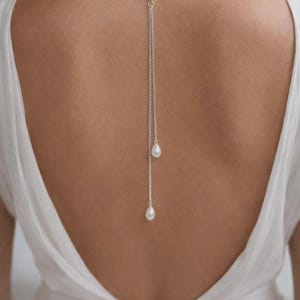 Dainty Teardrop Pearl Backdrop Attachment for a Necklace, Bridal Backdrop for Low Back or Backless Dress