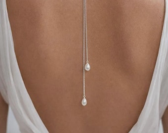 Dainty Teardrop Pearl Backdrop Attachment for a Necklace, Bridal Backdrop for Low Back or Backless Dress