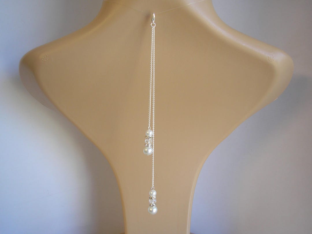 Backdrop Chain Clip on Back Chain for a Necklace, Pearl Diamante and Crystal Drop ...