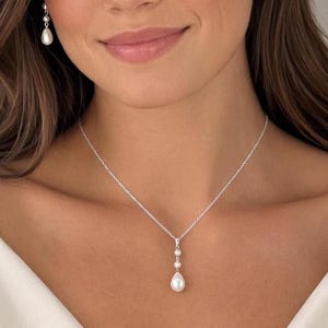 Hochzeit Halsketten, Perle Schmuck-Set für Frauen Bräute und Brautjungfern Geschenk für Sie, Teardrop Anhänger Halskette mit Bolzen-Tropfen baumeln Ohrringe
