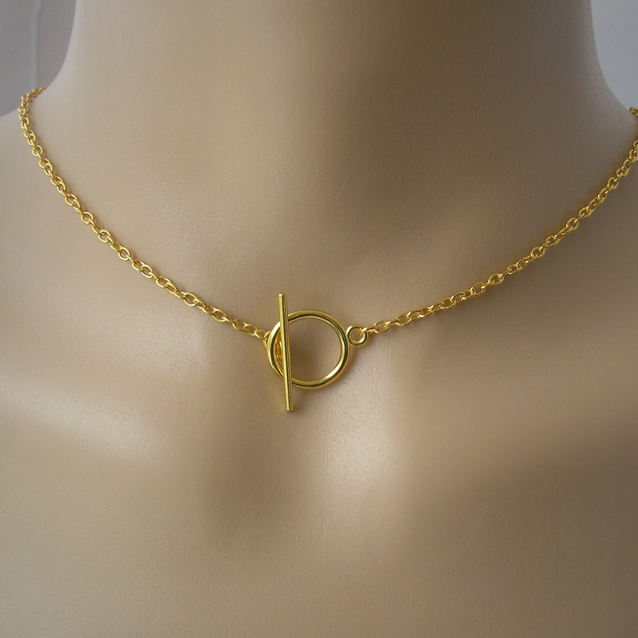 Short Metal Chain Necklace Featuring Toggle Clasp and Lock P (147150)