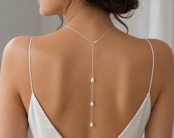 Zierliche Perle Hintergrund Halskette für Frauen Bräute Brautjungfer Geschenk Hochzeit, Teardrop Perle Zurück Kettenhalskette, Brautschmuck für sie