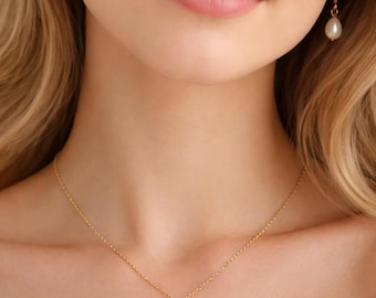 Teardrop Pearl Necklace and Dangle Earrings Set, Silver Gold Rose Gold Finish