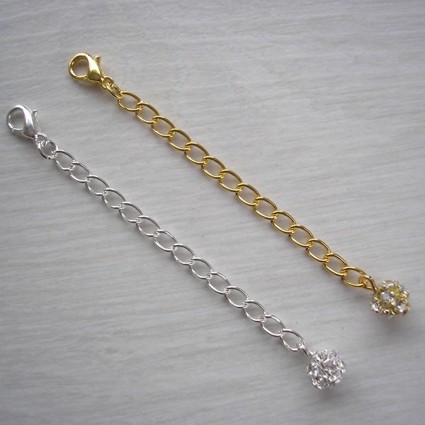 Dainty Extension Chain for a Necklace or Bracelet, Chain Lengthener, Chain Extender with a pave crystal diamante ball