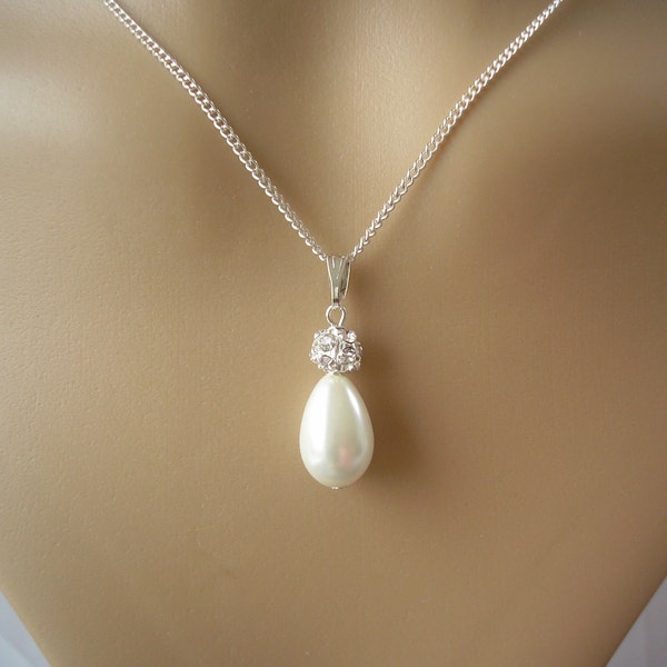 Collier goutte de perles, larme et collier boules de strass en cristal pavé pour femme mariées demoiselles d'honneur mariage, cadeau personnalisé pour elle