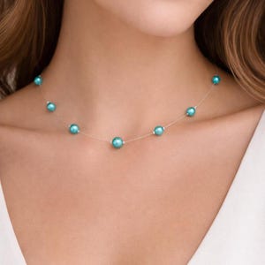 Floating Pearl Necklace with a Silver finish, Coral, Cream, Green, Grey, Blue, Pink, Turquoise, Jade, Lime, Mint, Orange, Peach, Teal, Gold