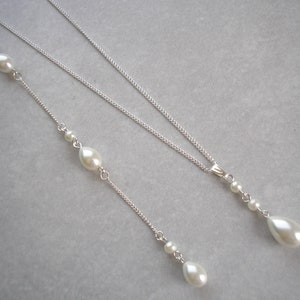 Long Drop Back Necklace, Ivory Pearl Backdrop Necklace for Brides Low Backed or Backless Dress