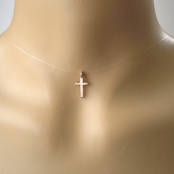 Very Dainty Cross Necklace, Floating Illusion Cross Necklace for Women Brides Bridesmaids Wedding, Dainty Religious Necklace for Church