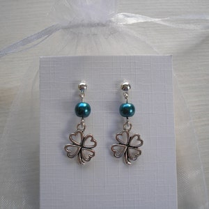 Four Leaf Clover Lucky Charm Earrings, shamrock earrings, St Patricks day gift, Irish symbol, lucky clover earring, Personalized Gift
