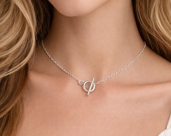 Chunky Little Front Verschluss Toggle Verschluss Choker auf versilberte Edelstahl Kabelkette