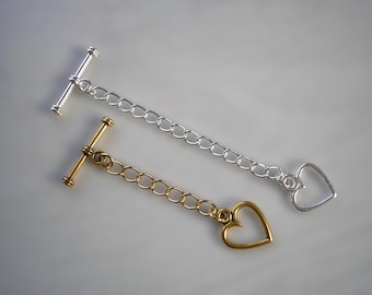Open Love Heart Toggle Clasp Extension Chain for a Necklace or Bracelet, Chain Lengthener, Chain Extender