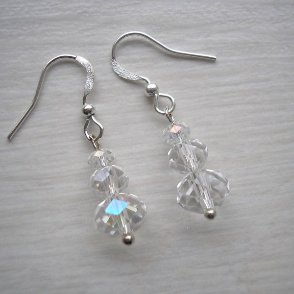 Dainty Graduated Crystal Earrings for Women Girls Brides Bridesmaid Prom, Handmade to order Crystal Earrings on Hooks Studs or Clip-ons