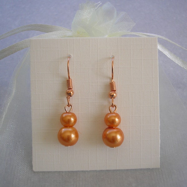 Double Pearl Drop Dangle Earrings For Women Ladies Brides Bridesmaids Wedding Prom, Silver Gold or Rose Gold Hooks Studs or Clip-ons