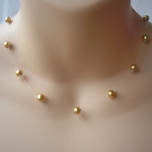 Choose your shade of Gold Beige Pearl Floating Illusion Necklace, Champagne, Mocha, Golden, Taupe, Brown Pearls