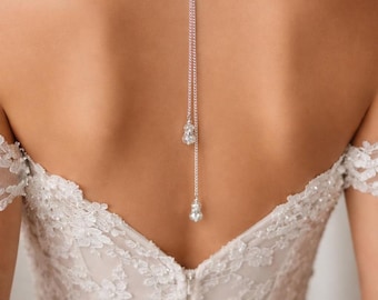 Crystal Back Chain, Dainty Crystal & Diamante Clip-on Backdrop Attachment for a Necklace, Bridal Backdrop for Low Back or Backless Dress
