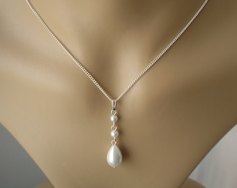 Long Drop Teardrop Pearl Necklace for Women Girls Brides Bridesmaids