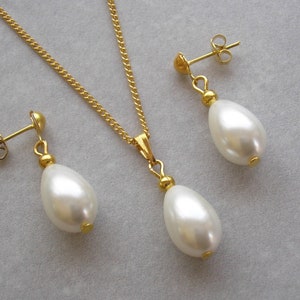 Teardrop Pearl Necklace & Earrings Set, Simple Pearl Drop Jewelry Set of Waterdrop Necklace and Dangle Stud Earrings for Brides Prom Party