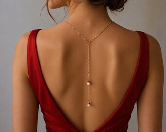 Dainty Pearl Backdrop Necklace, Diamante, Silver Gold Rose Gold Chain