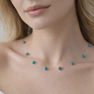 Dainty Pearl Necklace in Aqua Turquoise Teal Sage Olive Peppermint Mint Lime Peacock Emerald Robins Egg Shell, Emerald Light Green...