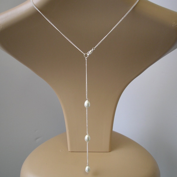 Zierliche Teardrop Perlen-Hintergrund-Halskette für Frauen Bräute Brautjungfer-Geschenk-Hochzeit, Perlen-Rücken-Halskette, Brauthintergrund