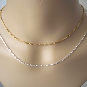 Simple Silver or Gold chain necklace, Single Plain Silver or Gold plated durable Stainless Steel cable chain made to your chosen length