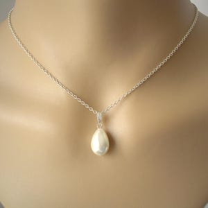 Simple Teardrop Pearl Drop Pendant Necklace on Silver Gold or Rose Gold chain