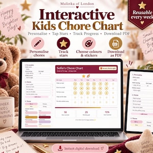 Personalized Chore Chart Interactive Kids App, Customizable Weekly Reward Tracker (Digital Download)