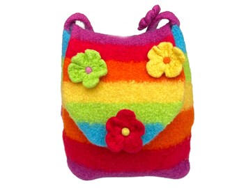 Bunte Tasche Regenbogen mit Blumen, Handarbeit