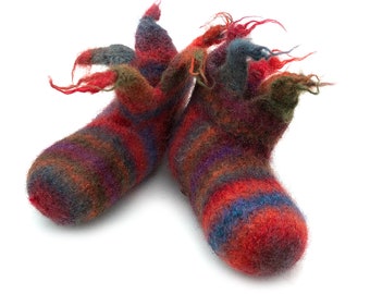 Happy felt slippers / boots "Fehenzippel" made of virgin wool with funny tips, size. 25 with leather soles - slippers are fun!