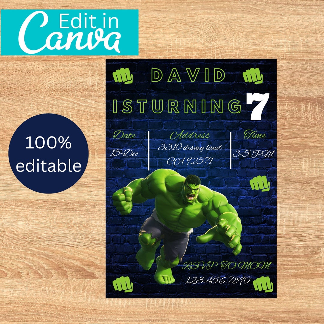Editable Hulk Birthday Invitation Templates Printable Etsy