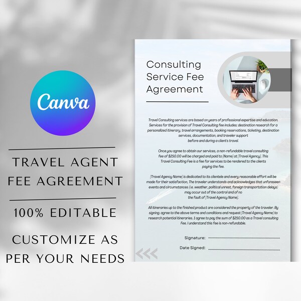 Travel Agent Agreement Template Etsy