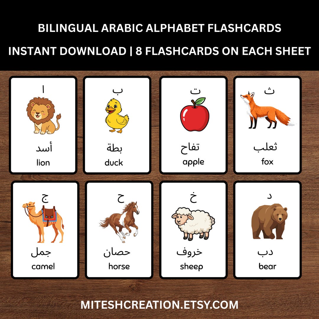 Bilingual Arabic English Alphabet Flashcards Set | Instant Download ...