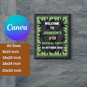 Editable mine theme welcome Birthday Poster BannerTemplate Printable| Canva mine theme crafter welcome sign board  Instant Download 1st bday