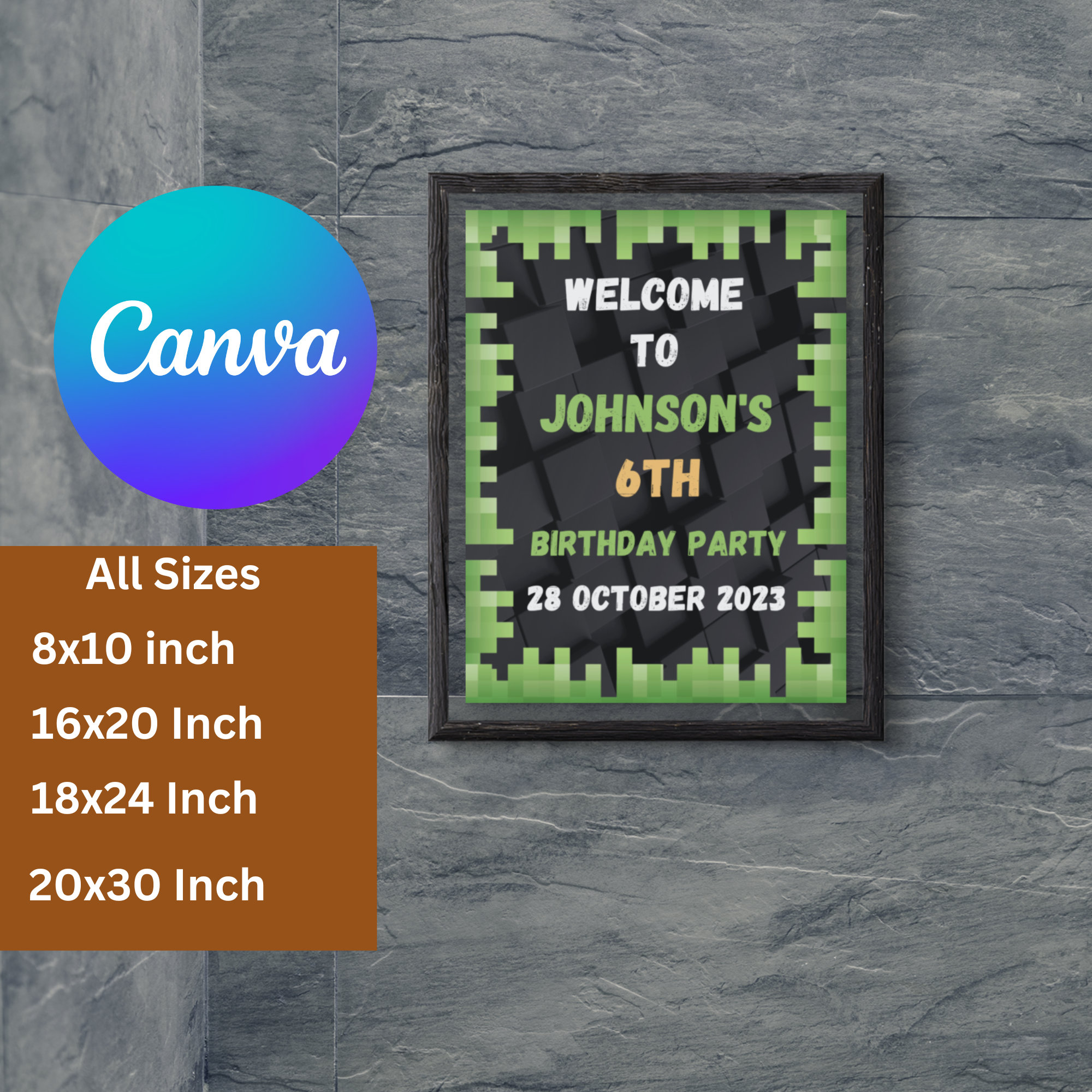 Editable Mine Theme Welcome Birthday Poster Bannertemplate Printable ...