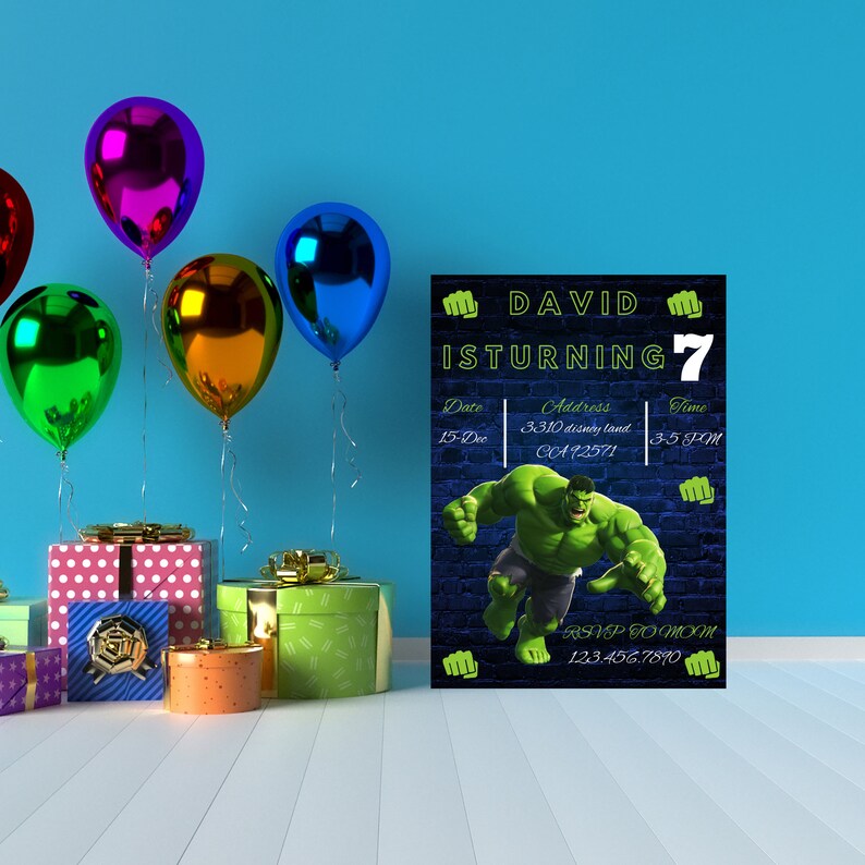 Editable Hulk Birthday Invitation Templates Printable Etsy