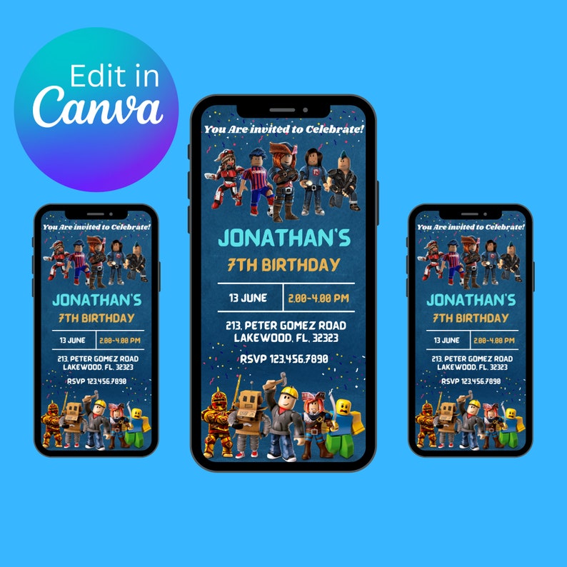 Editable Mobile Roblox Birthday Invitation Canva Template Etsy