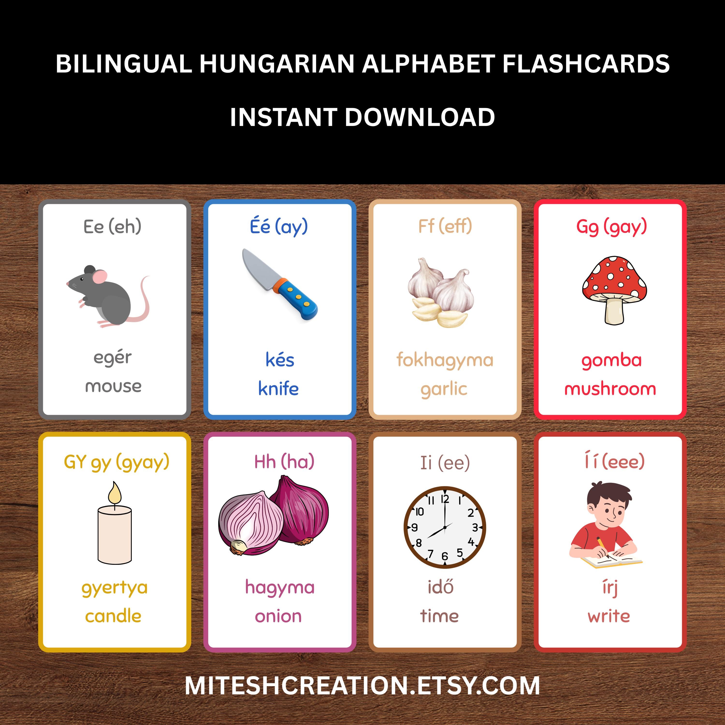 Hungerian Writing Bilingual Hungarian Alphabet Flashcards Set | Instant Download ...