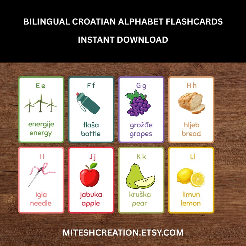 Bilingual Croatian English Alphabet Flashcards Set | Instant Download ...