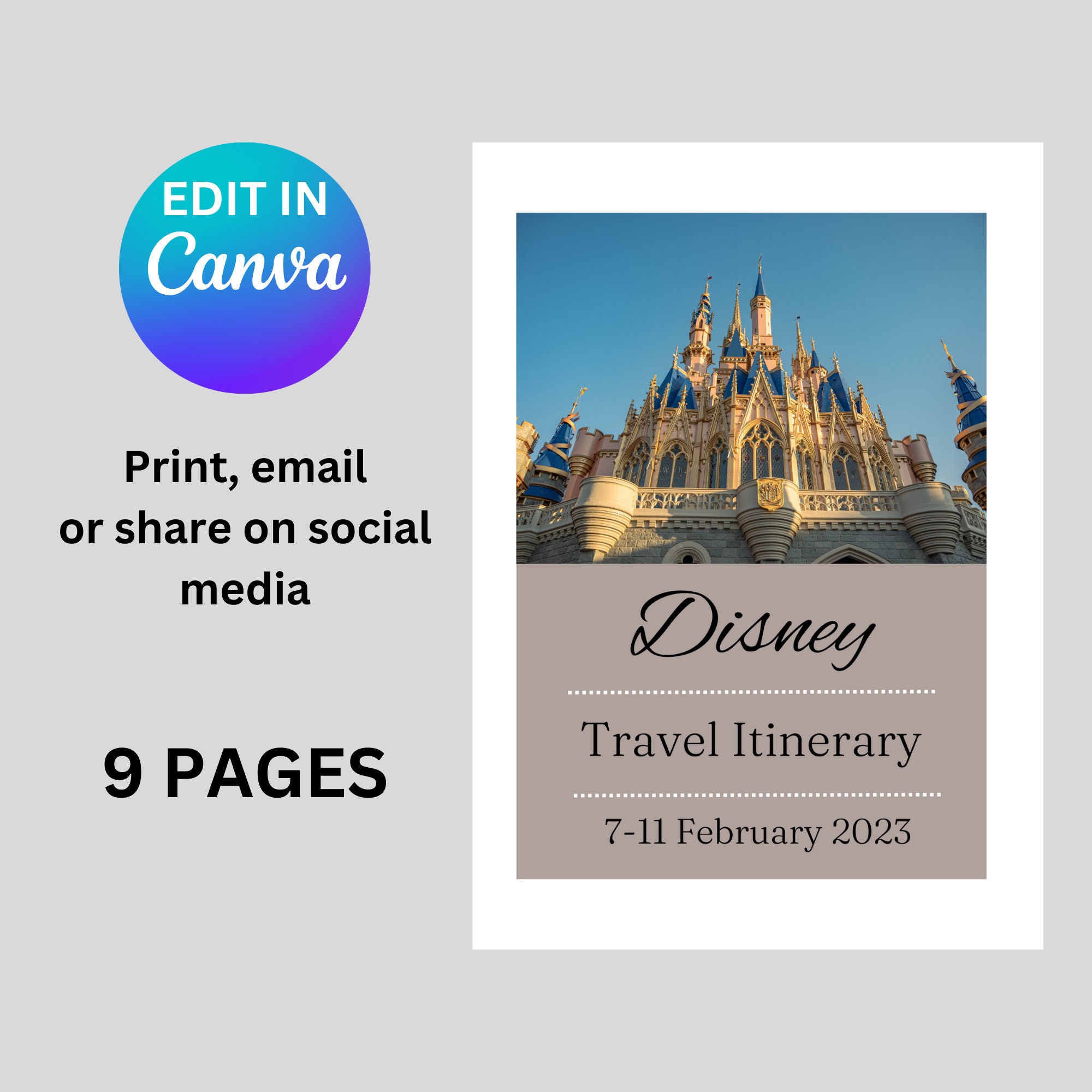 WDW Vacation Itinerary Template Travel Itinerary Template Etsy