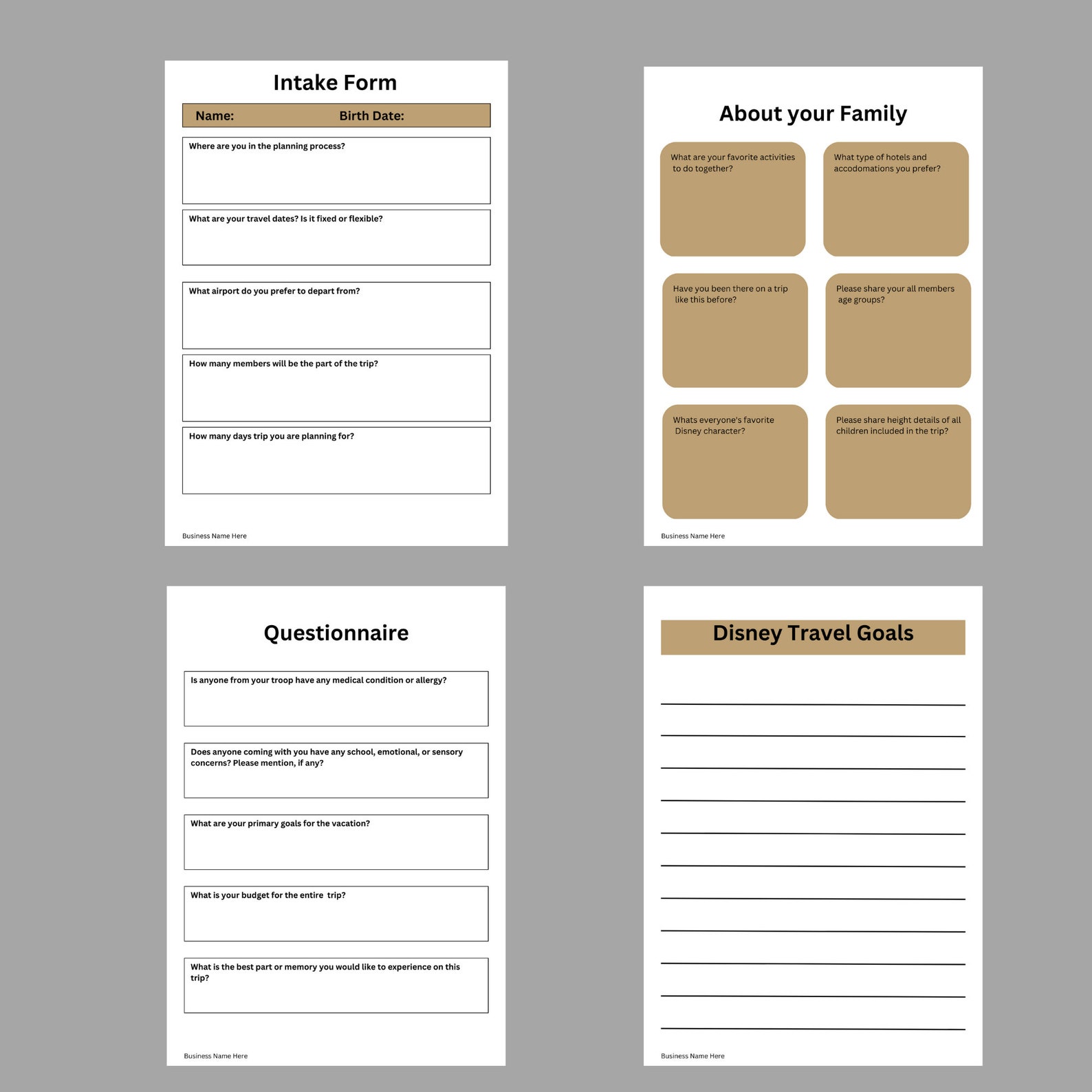 New Theme Park Client Questionnaire Travel Agent Forms Etsy