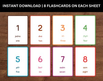 Bilingual Czech Numbers Flashcards (1-10, 1-20, 1-100) Instant Download