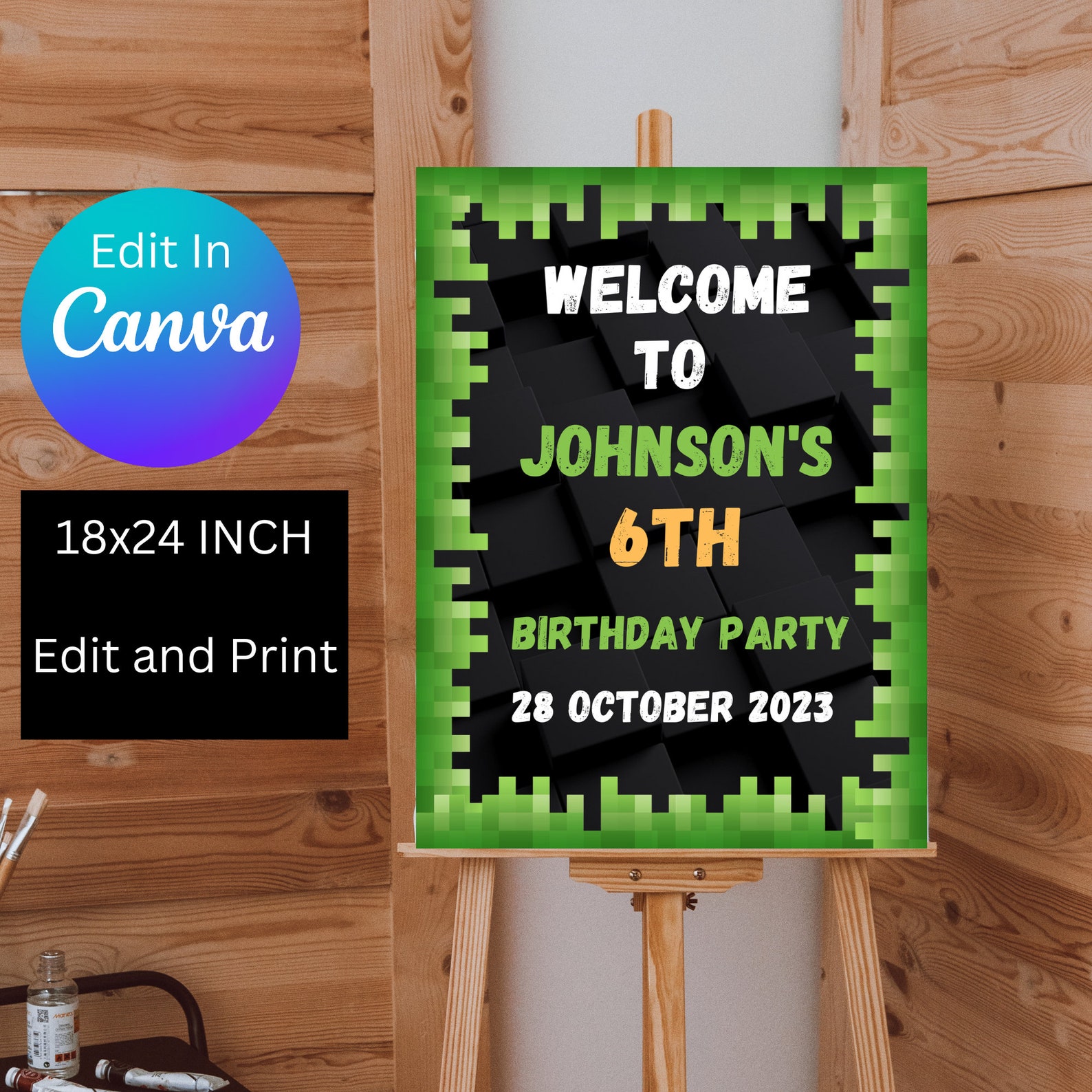 18x24 Editable Mine Theme Welcome Birthday Poster Bannertemplate ...