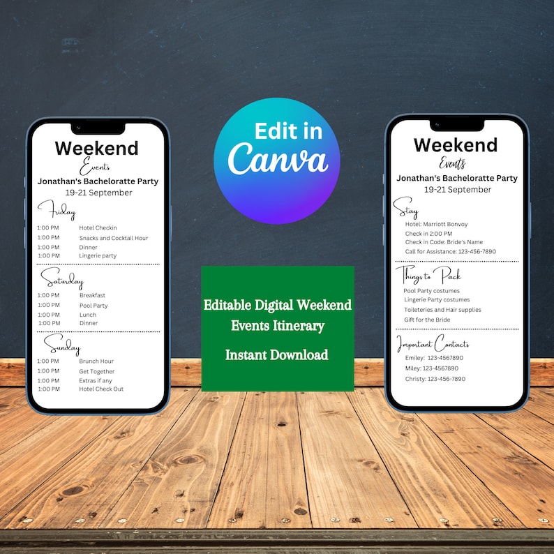 Editable Digital Weekend Events Itinerary Social Media Etsy