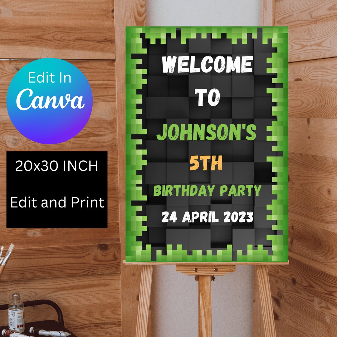 20x30 Inch Editable Mine Theme Welcome Birthday Poster Bannertemplate ...