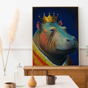 King Hippo, Wall Art,  Digital Download, Home Decor, Printable, Digital Art Print, Printable Poster