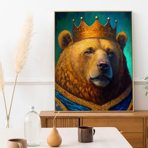 King Bear, Wall Art,  Digital Download, Home Decor, Printable, Digital Art Print, Printable Poster