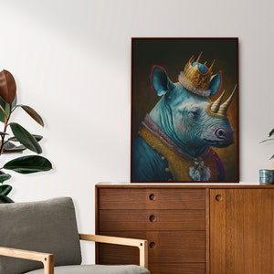 King Rhinoceros, Wall Art,  Digital Download, Home Decor, Printable, Digital Art Print, Printable Poster