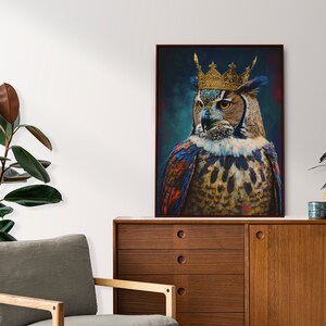 King Owl, Wall Art,  Digital Download, Home Decor, Printable, Digital Art Print, Printable Poster