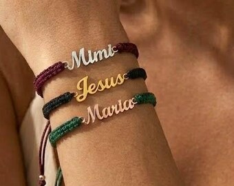 Personalized Macrame Jewelry for Women, Layered Boho Wrist Accessory, Engraved Baby Gift, Multiple Word Charm, Handmade Cord Style